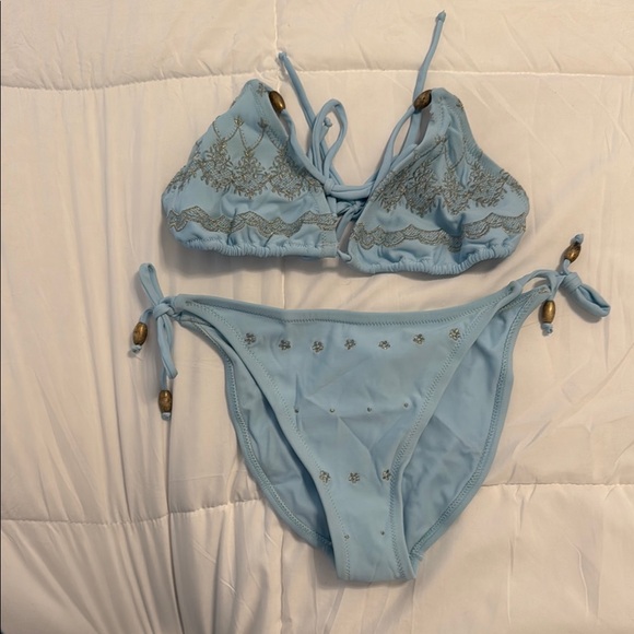 Tocca Kids Swim Bikini in Light Blue with Gold Accents Small & Medium